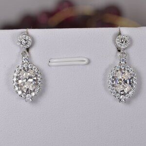 Certified Moissanite 3.0ct Oval Dangle Earrings 925 Sterling